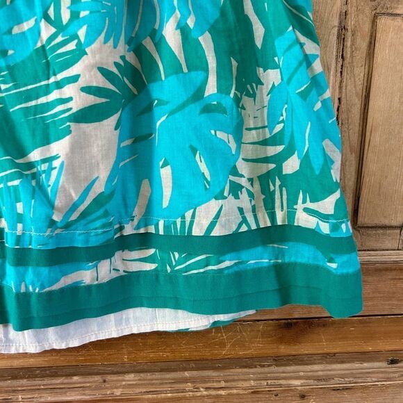 Ann Taylor LOFT Women's Size 2 Blue Green Cream Leaf Palm Print Skirt Lined - Picture 3 of 12